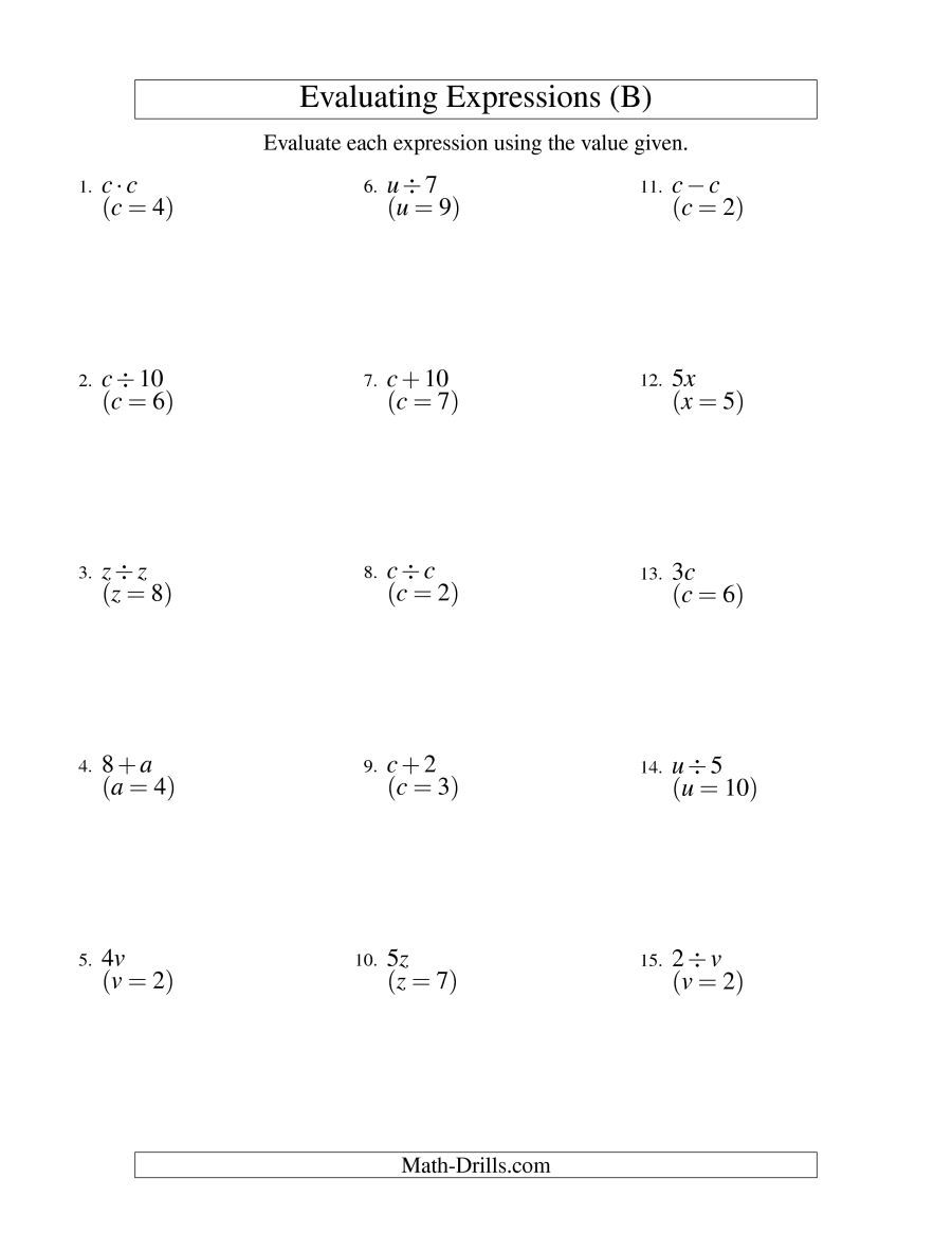 The Evaluating One-Step Algebraic Expressions With One