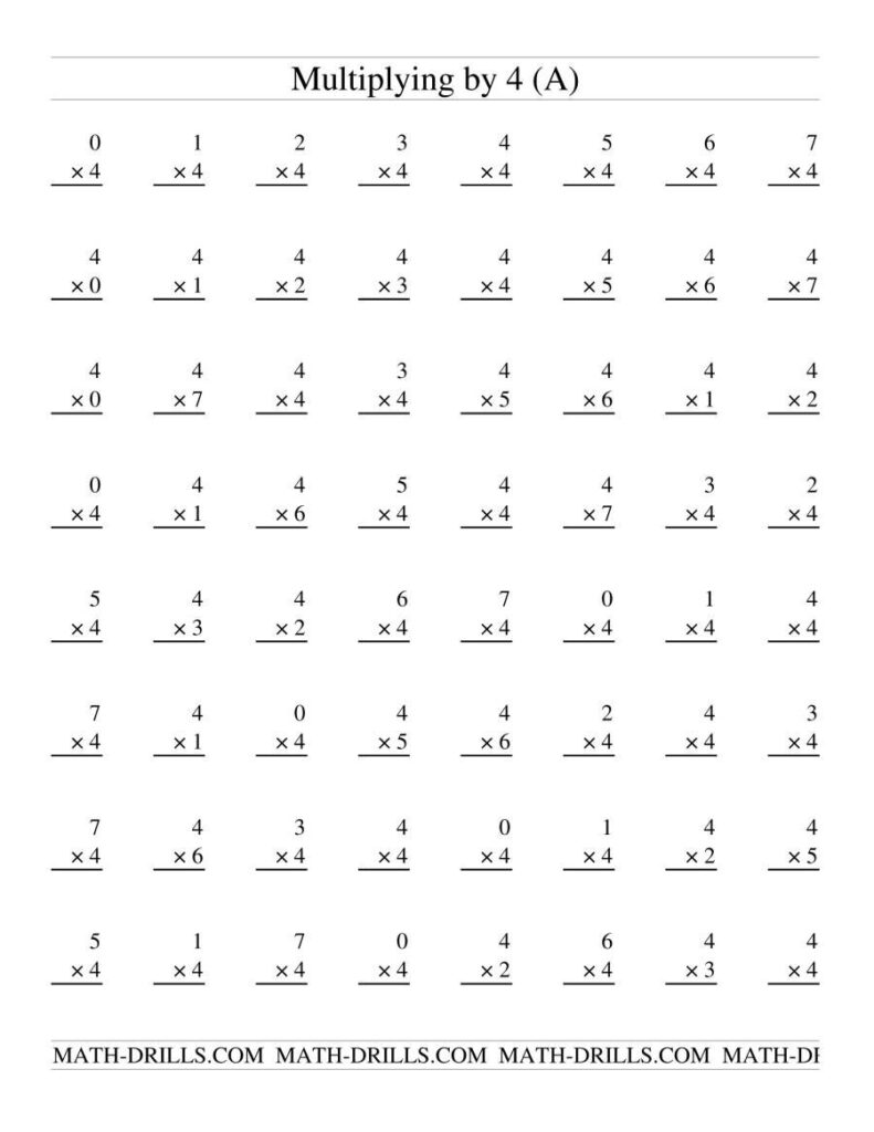 The Facts To 49    Multiplying4 (A) Math Worksheet From