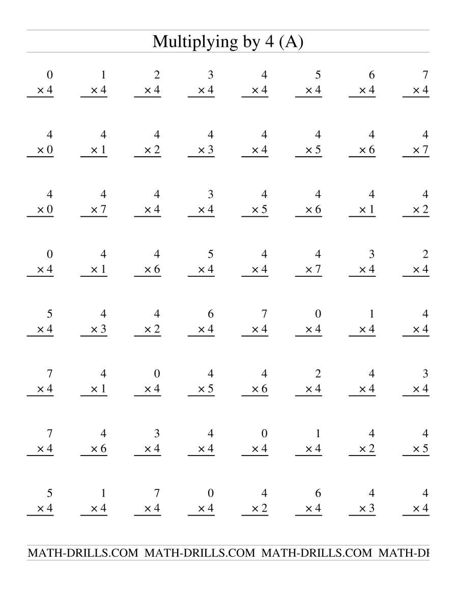 The Facts To 49 -- Multiplying4 (A) Math Worksheet From