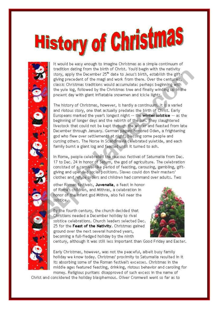 The History Of Christmas   4 Pages   Esl Worksheetmarsala