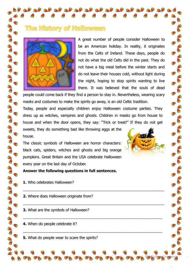 The History Of Halloween   English Esl Worksheets