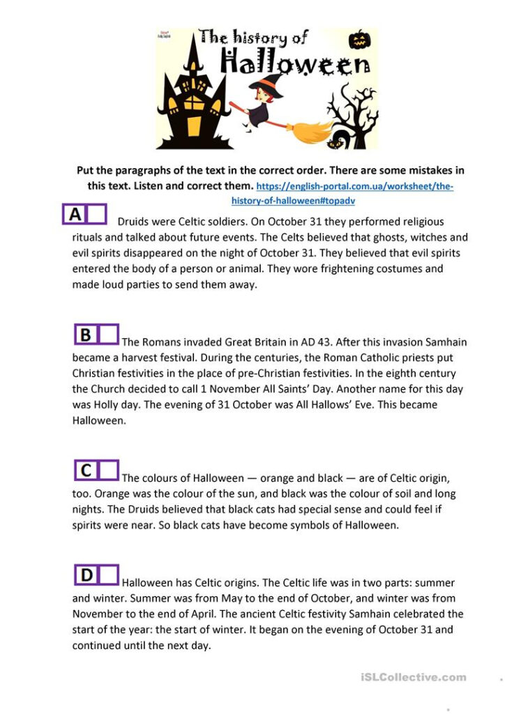 The History Of Halloween   English Esl Worksheets For