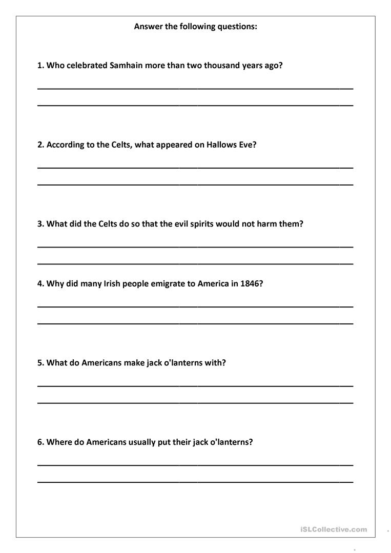 The History Of Halloween - English Esl Worksheets For