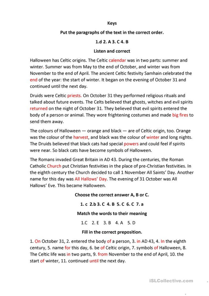 The History Of Halloween   English Esl Worksheets For
