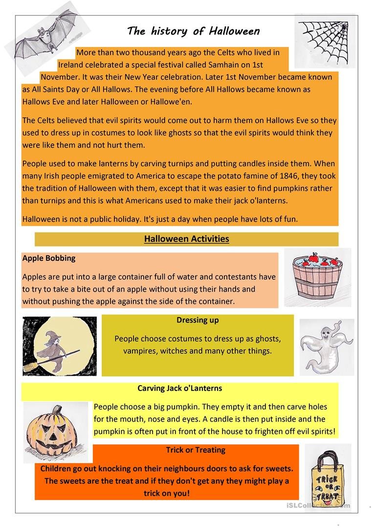 The History Of Halloween - English Esl Worksheets For