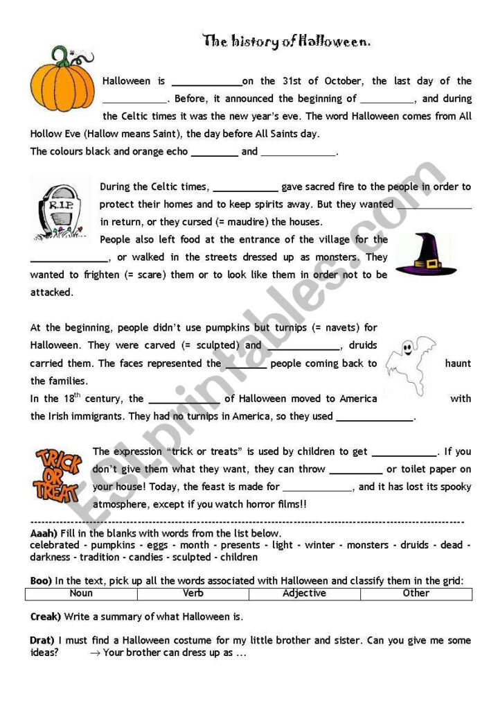 The History Of Halloween   Esl Worksheetpoutche