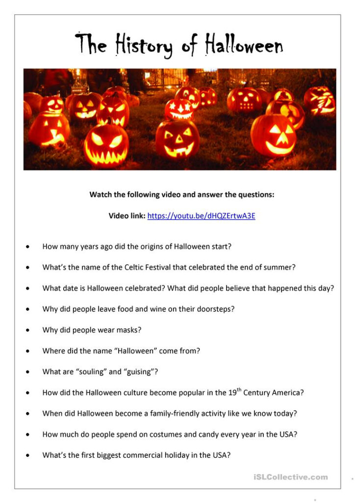 The History Of Halloween (With Answer Key)   English Esl