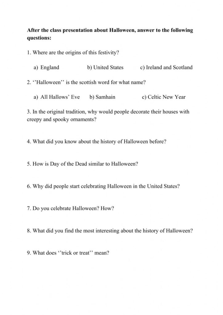 The History Of Halloween Worksheet