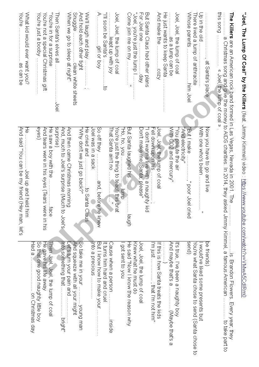 The Killers: Christmas Song &amp;quot;joel, The Lump Of Coal&amp;quot; - Esl