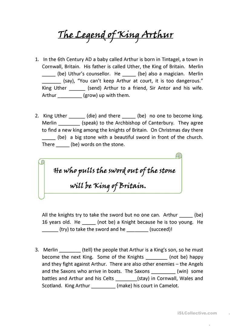 The Legend Of King Arthur - English Esl Worksheets For