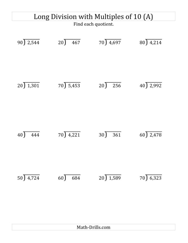 The Long Divisionmultiples Of 10 With Remainders (A