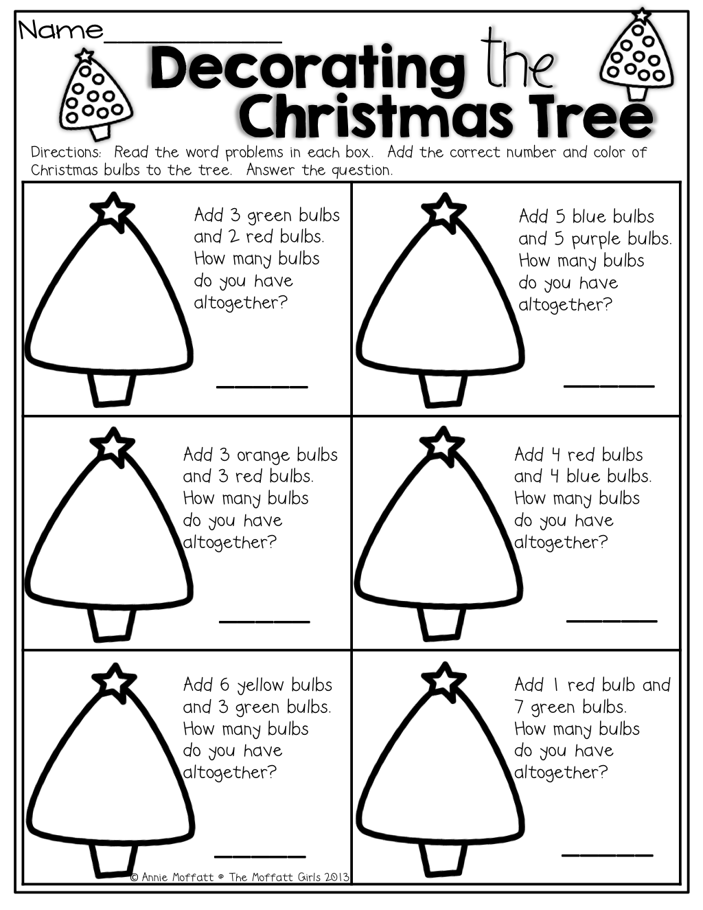 The Moffatt Girls: Christmas No Prep Packet (Kindergarten