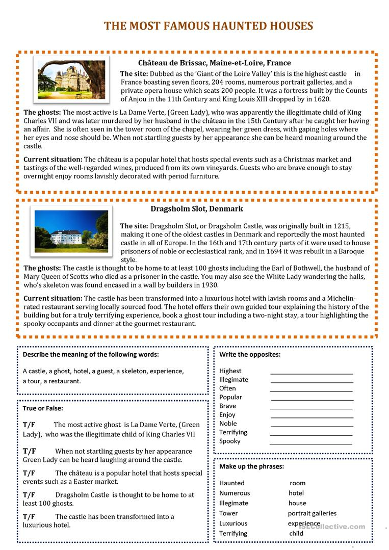 The Most Haunted Houses - English Esl Worksheets For