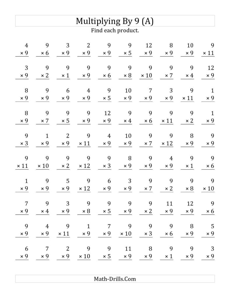 The Multiplying 1 To 129 (A) Math Worksheet From The