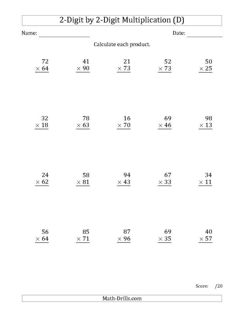 The Multiplying 2 Digit2 Digit Numbers (D) Math