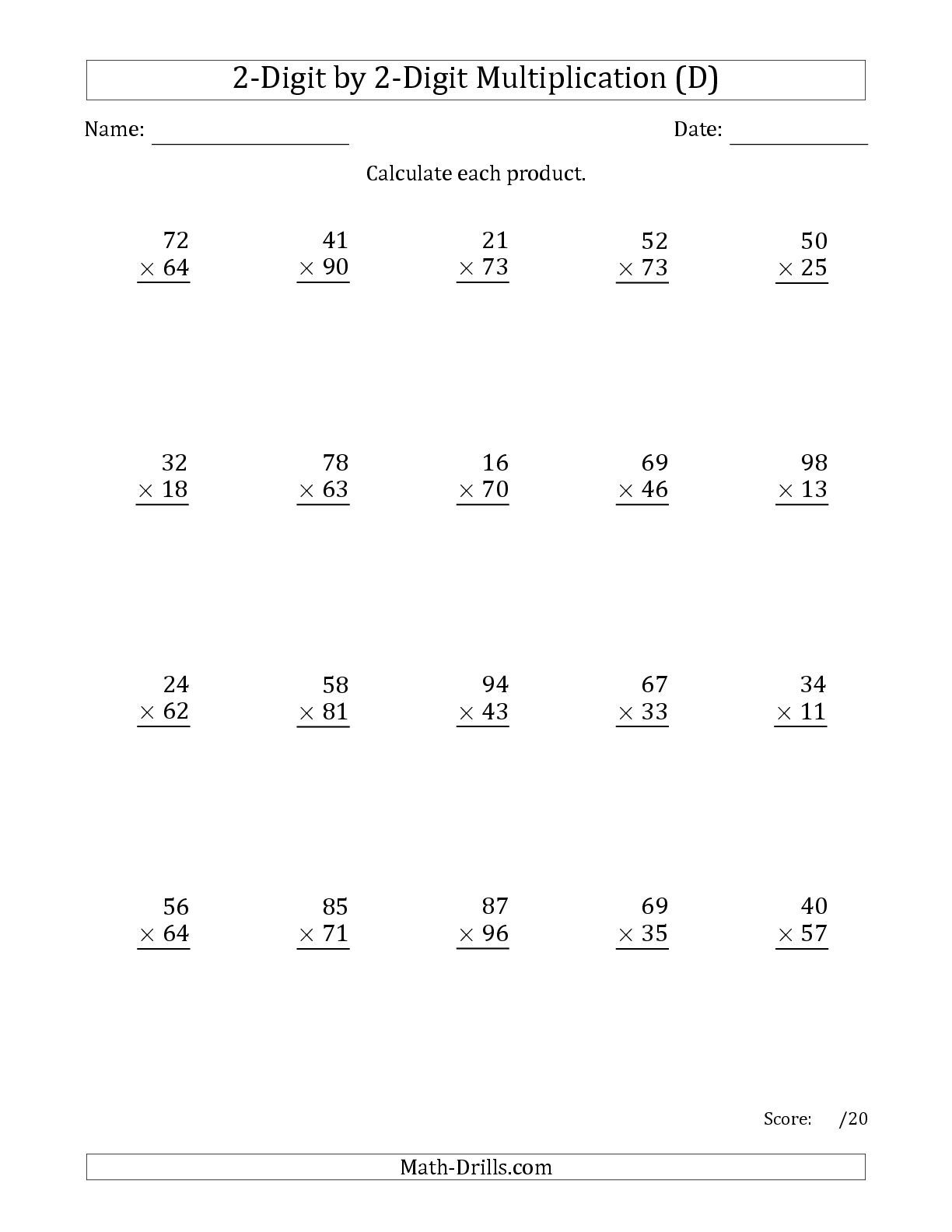 The Multiplying 2-Digit2-Digit Numbers (D) Math