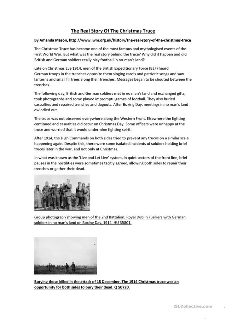 The Real Story Of The Christmas Truce   English Esl