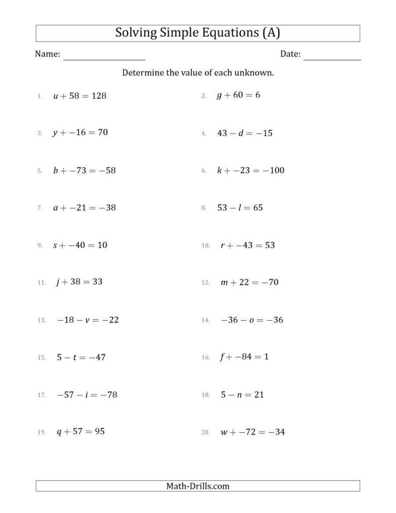 The Solving Simple Linear Equations With Unknown Values