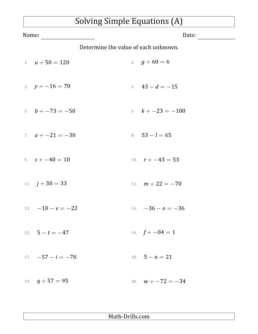 The Solving Simple Linear Equations With Unknown Values