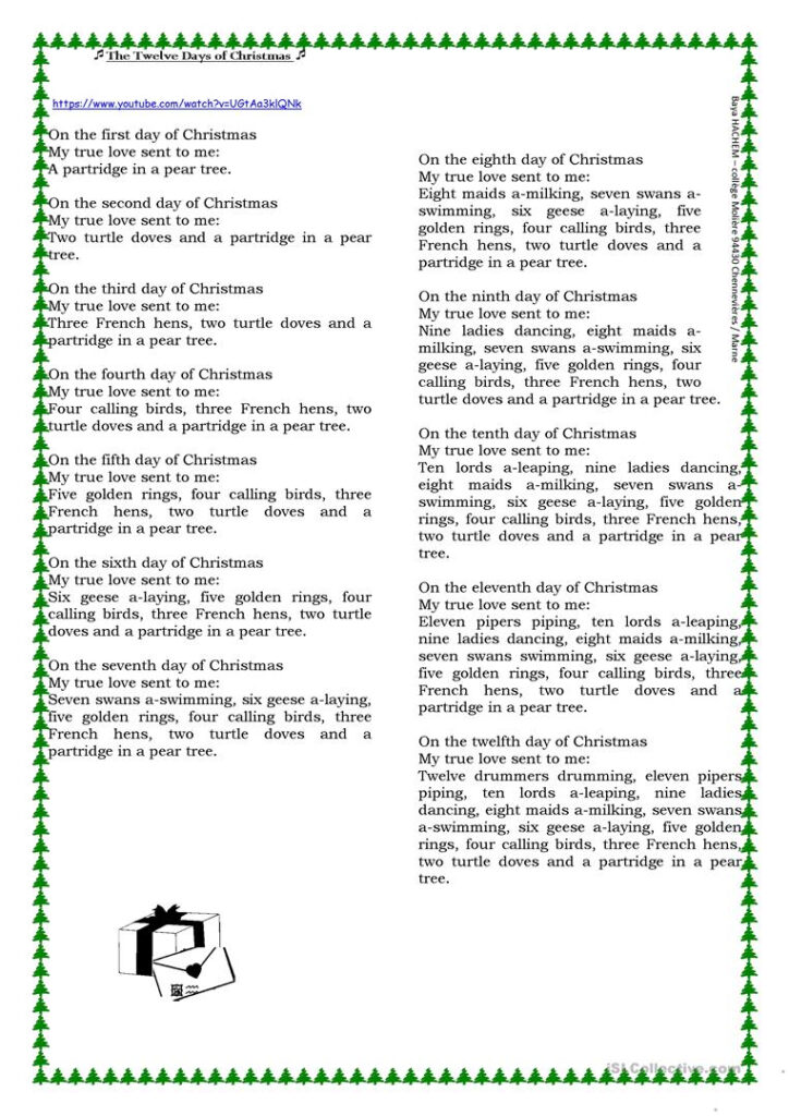The Twelve Days Of Christmas ( Lyrics)   English Esl