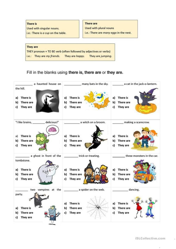 There Are Vs They Are (Halloween Themed Worksheet)   English