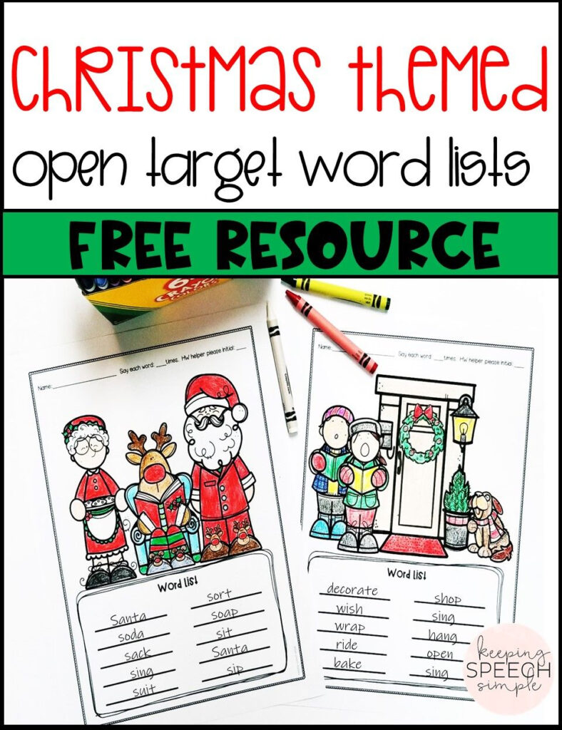 These Free Christmas Themed Open Target Word List Coloring