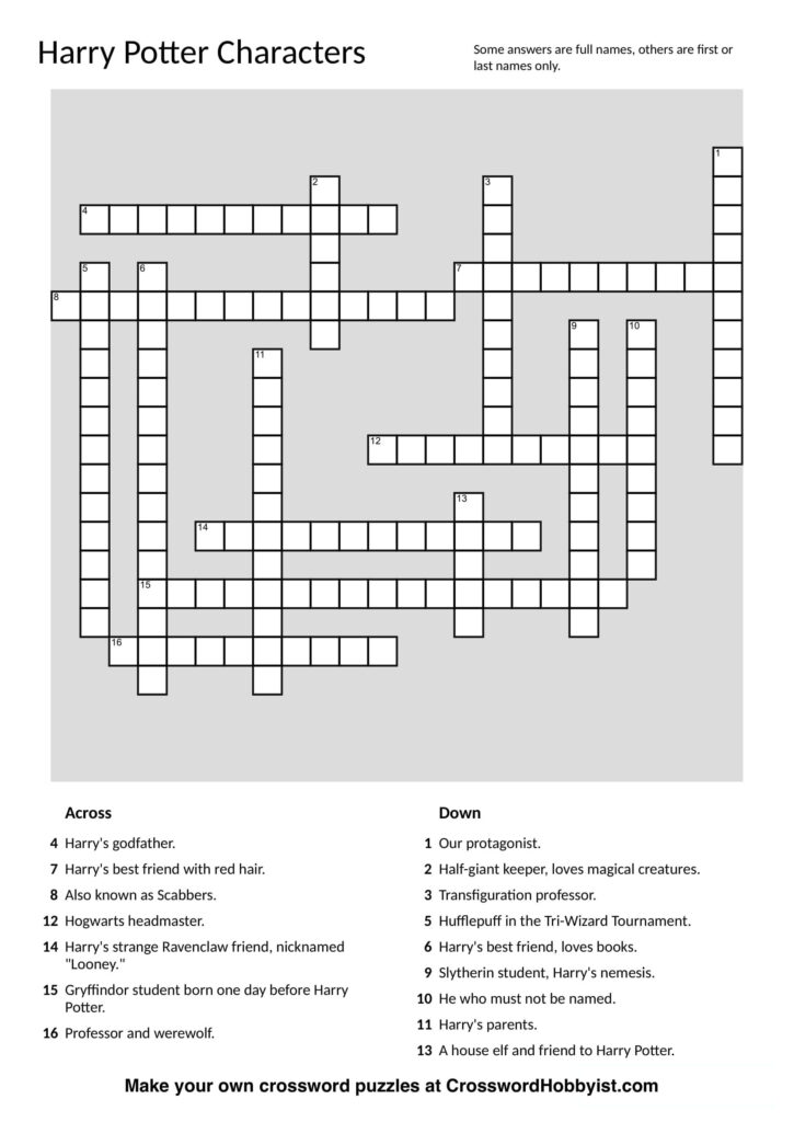 This Harry Potter Characters Crossword Puzzle Was Made At