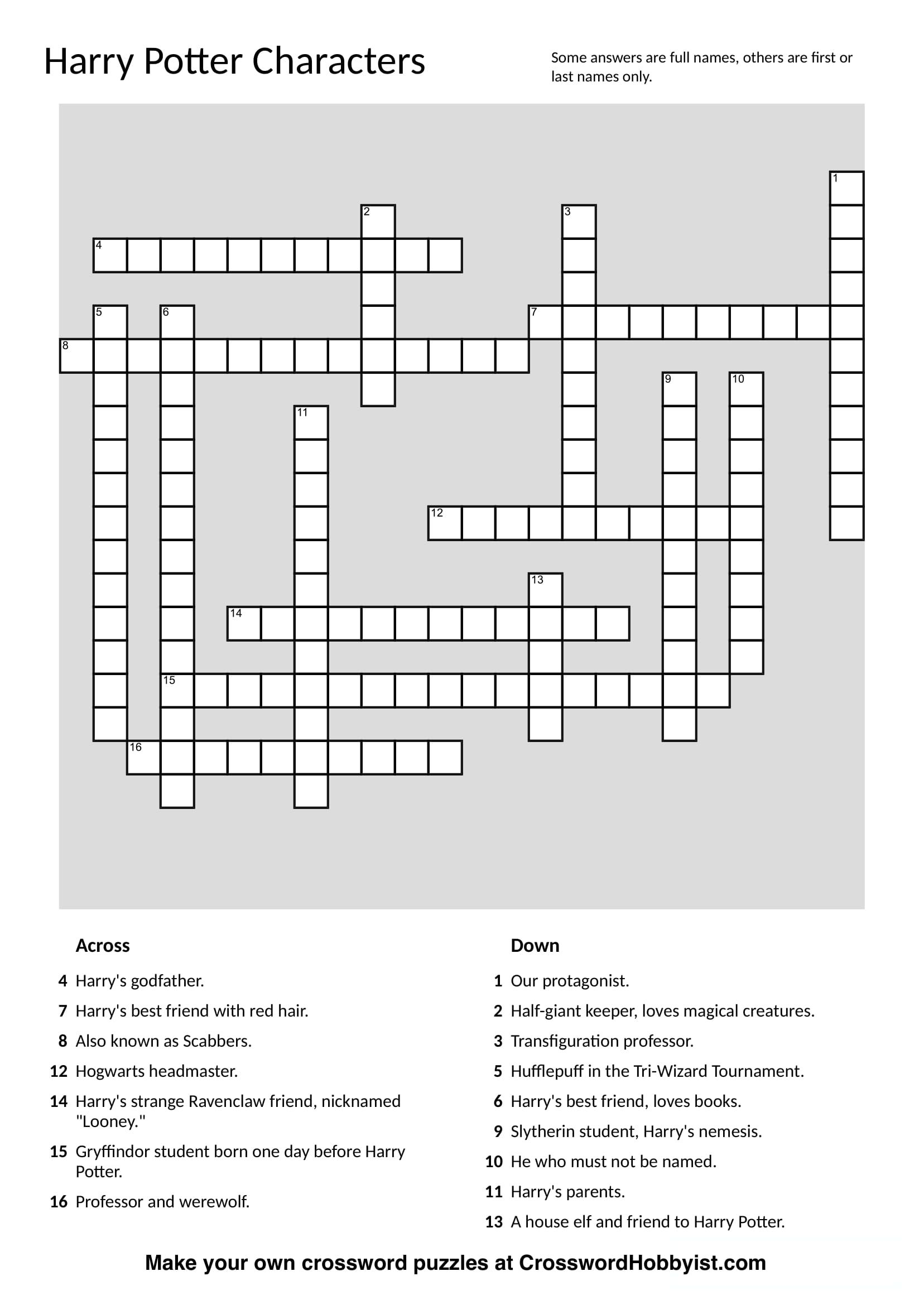 This Harry Potter Characters Crossword Puzzle Was Made At