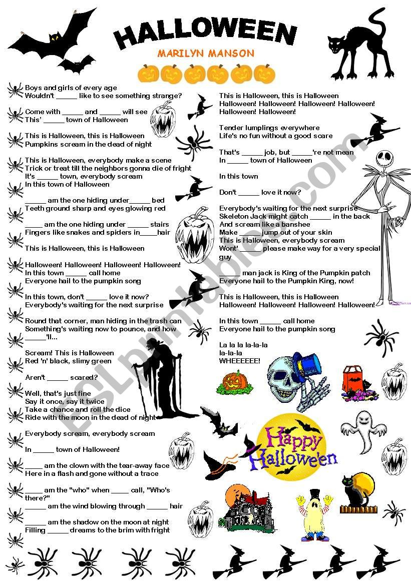 This Is Halloween Song Worksheet Eslcanankiran Pronoun