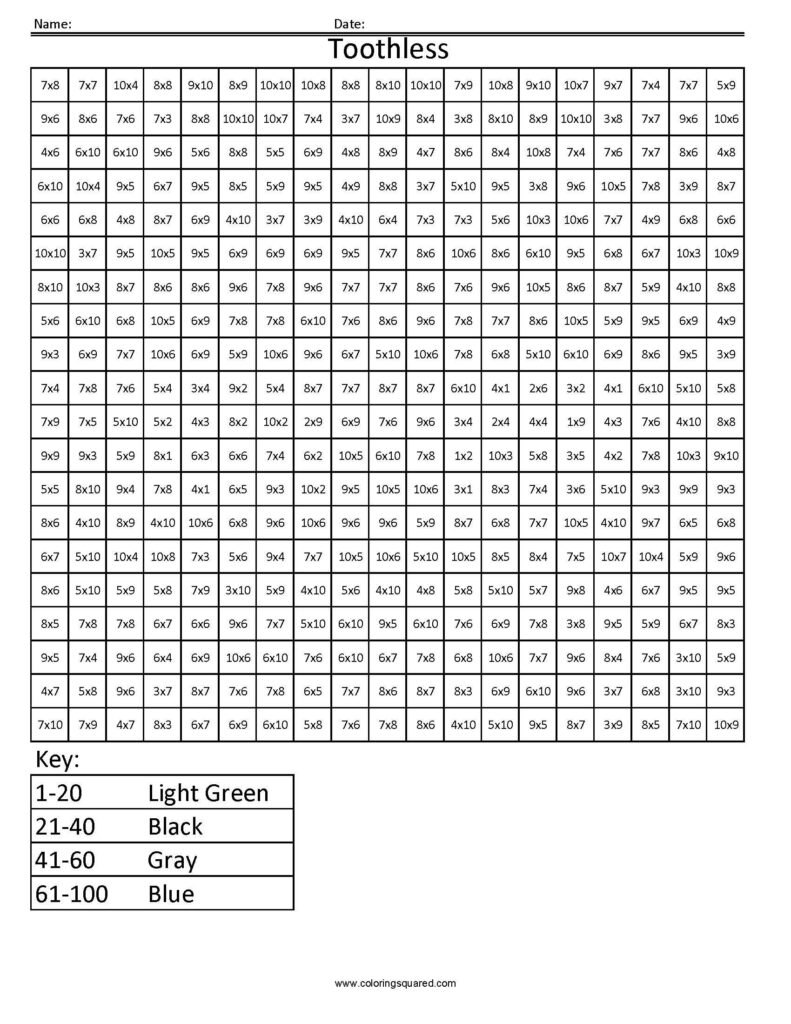 Toothless Dragon  Practice Multiplication   Coloring Squared