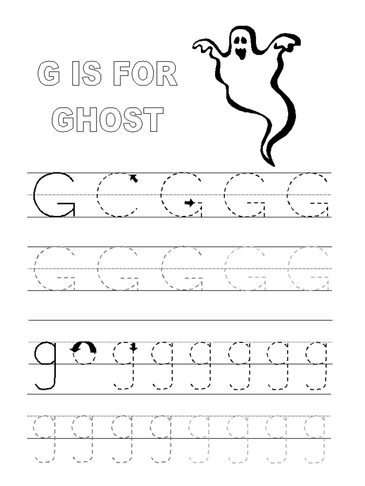 The Letter G Tracing Worksheets