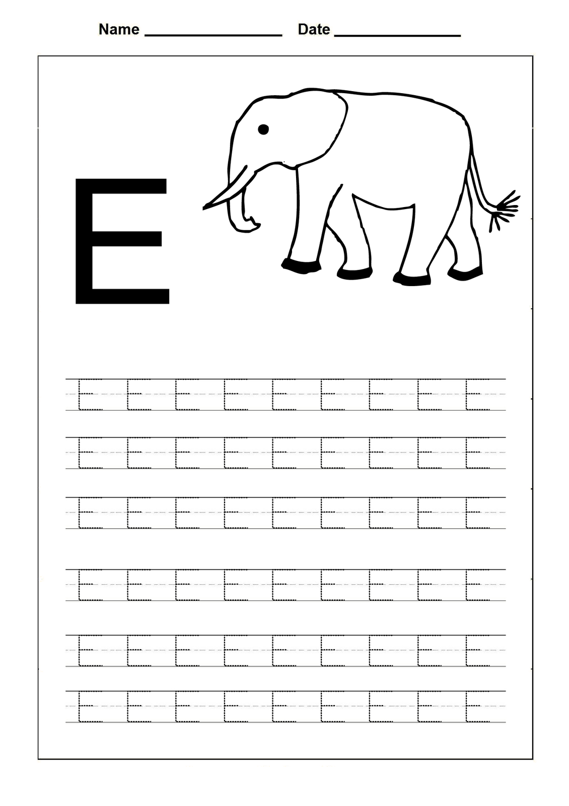 Trace Letters Worksheets | Activity Shelter with Letter E Tracing Page