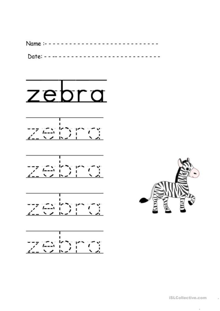 Trace The Word Zebra   English Esl Worksheets For Distance