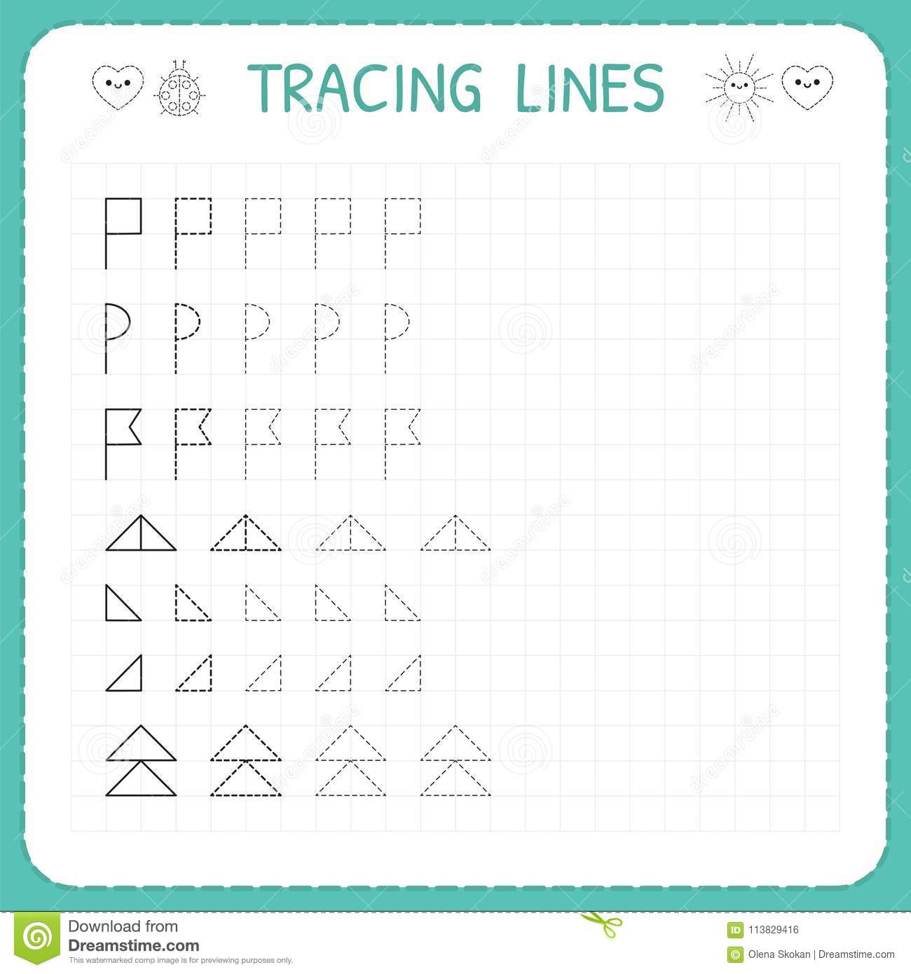 Tracing Lines. Worksheet For Kids. Trace The Pattern. Basic
