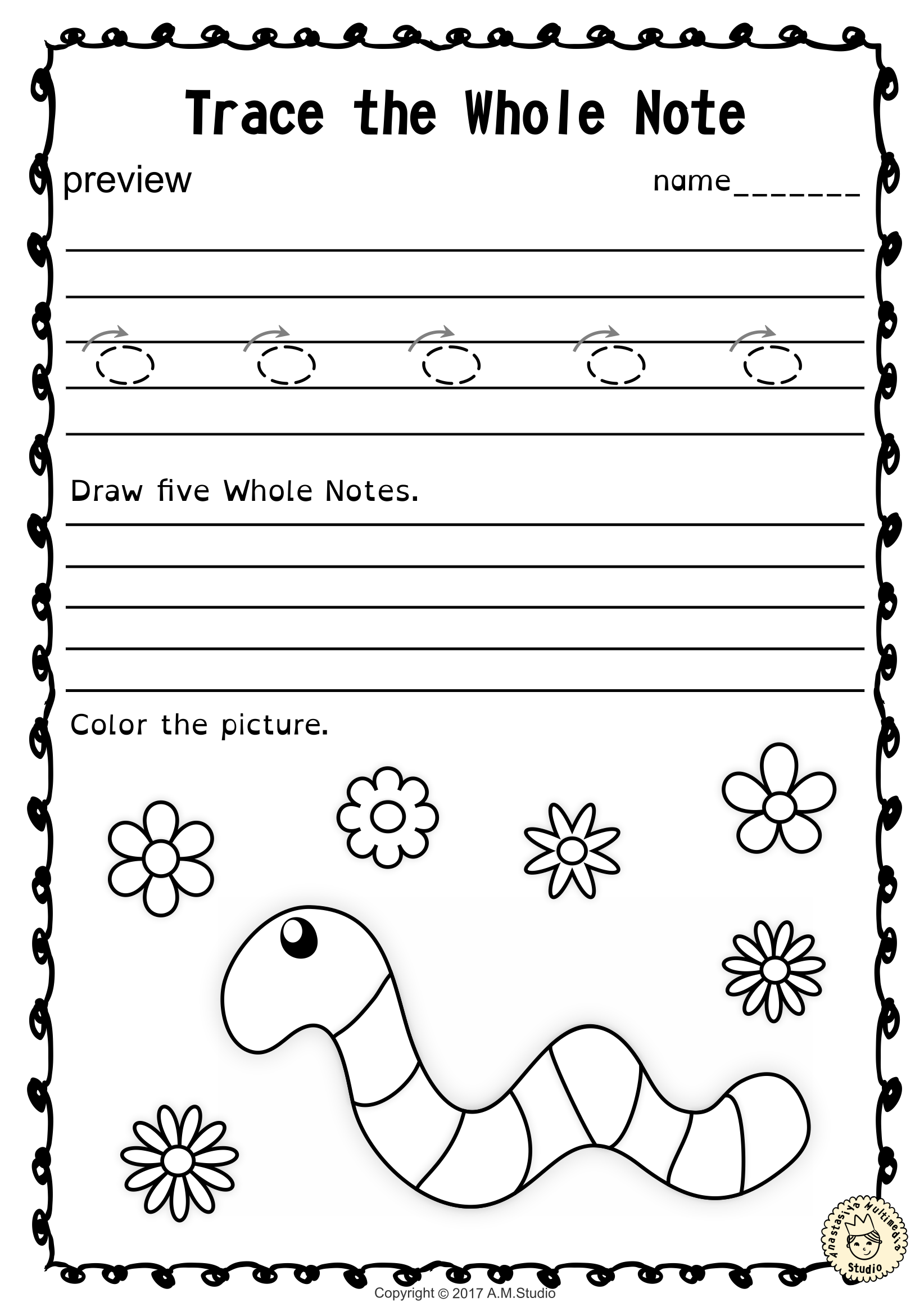 Music Tracing Worksheets | AlphabetWorksheetsFree.com