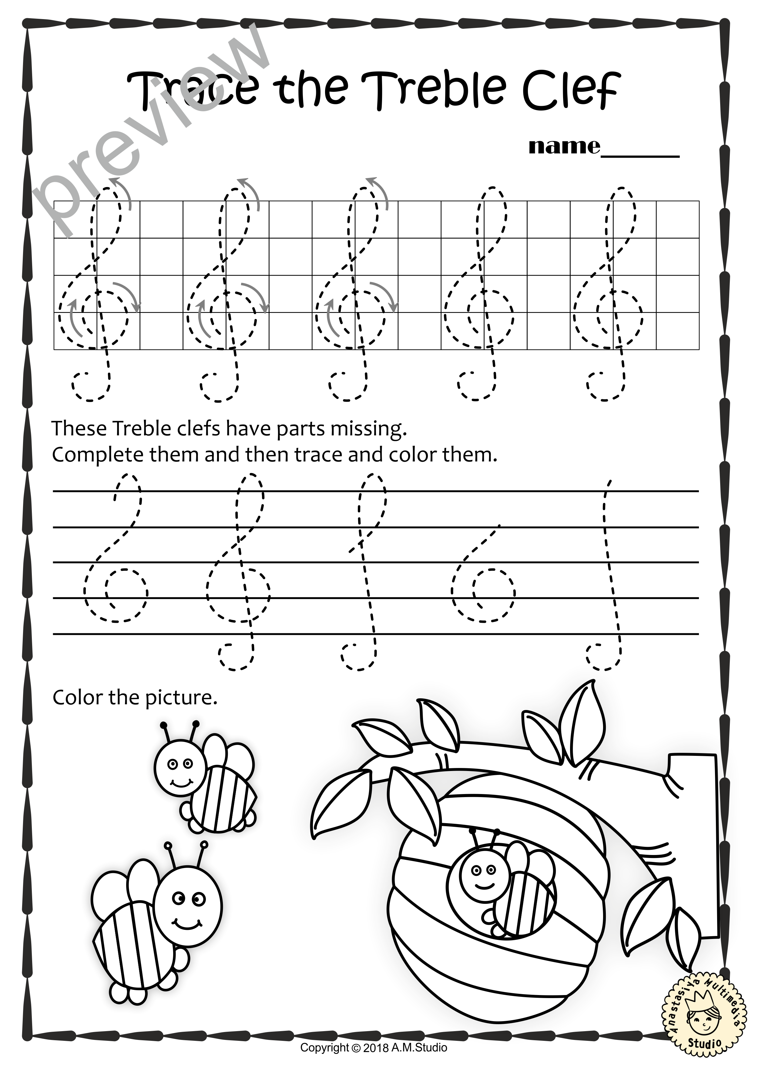 Music Tracing Worksheets