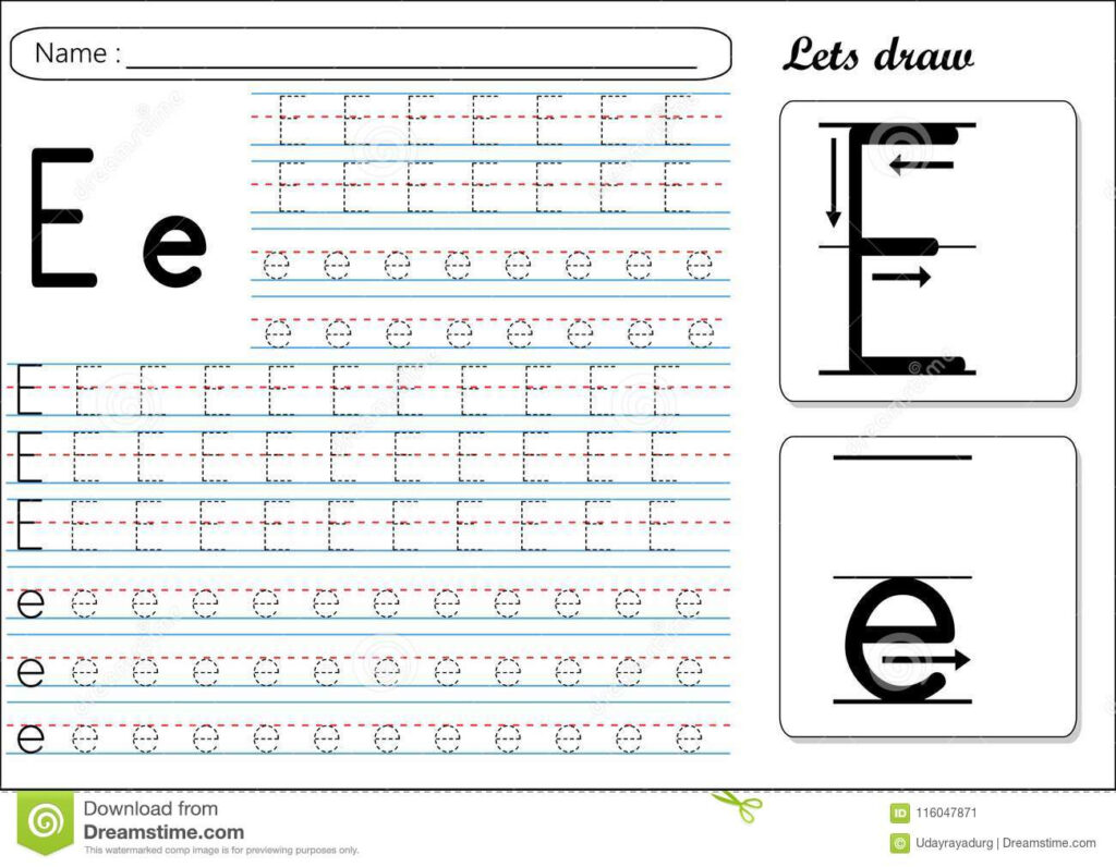 Tracing Worksheet  Ee Stock Vector. Illustration Of Easy With Regard To Letter E Tracing Worksheets Preschool