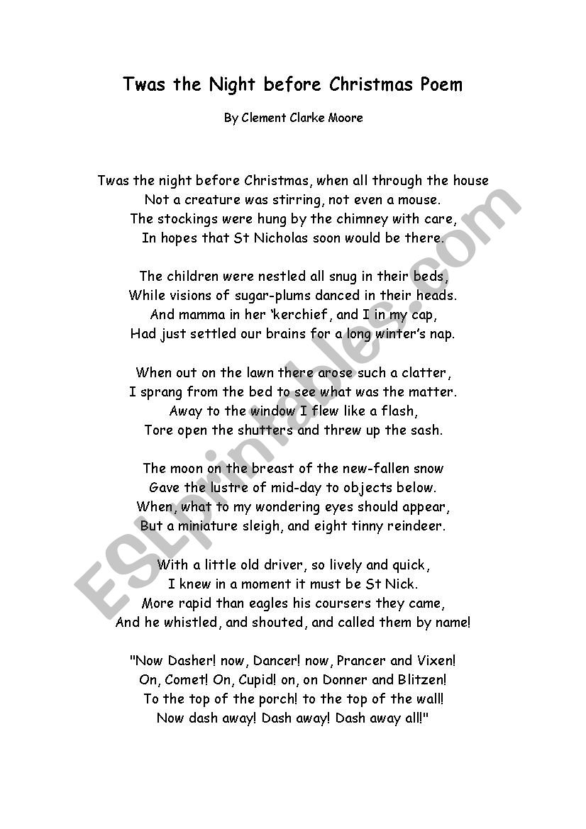 Twas Night Before Christmas Poem - Esl Worksheetmartalop90