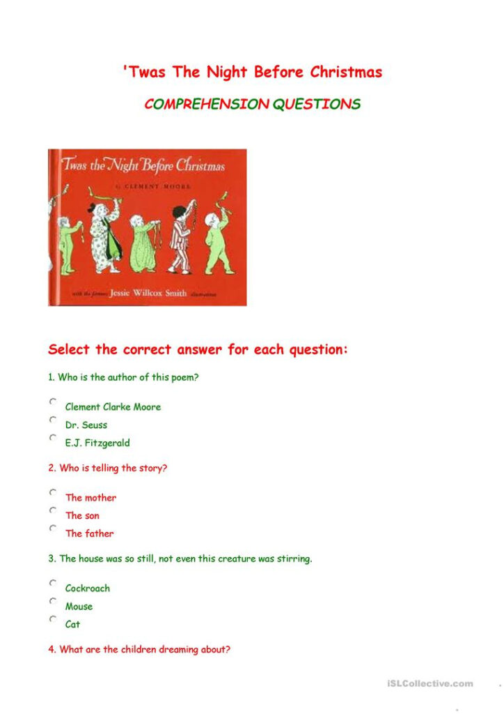 Twas The Night Before Christmas   Comprehension Questions
