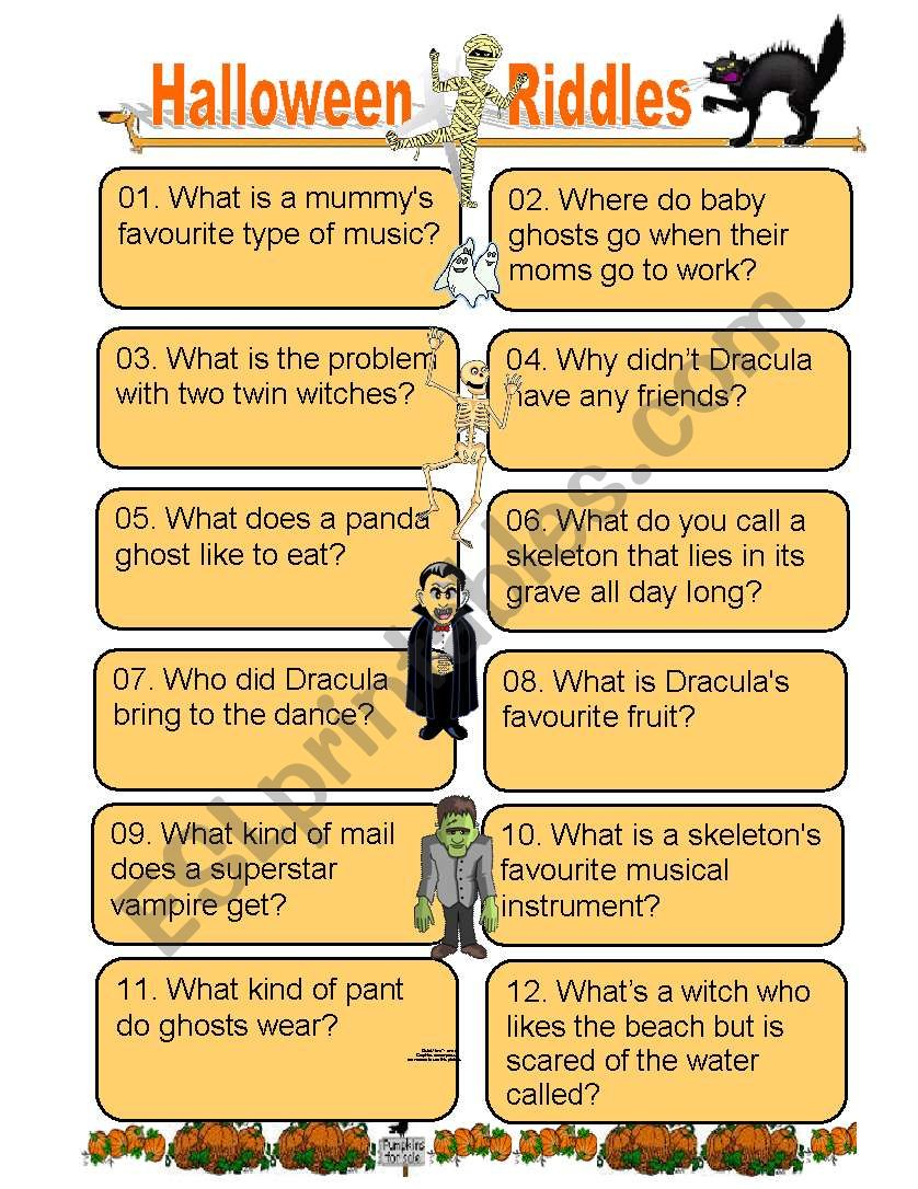 Halloween Riddles Worksheet For 5th Graders With Answers