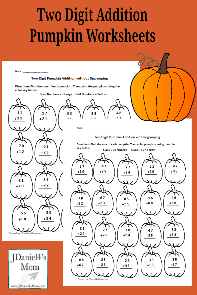 Two Digit Addition Pumpkin Worksheet Set- These Printables