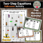 Two Step Equations Halloween Task Cards Mystery Activity And