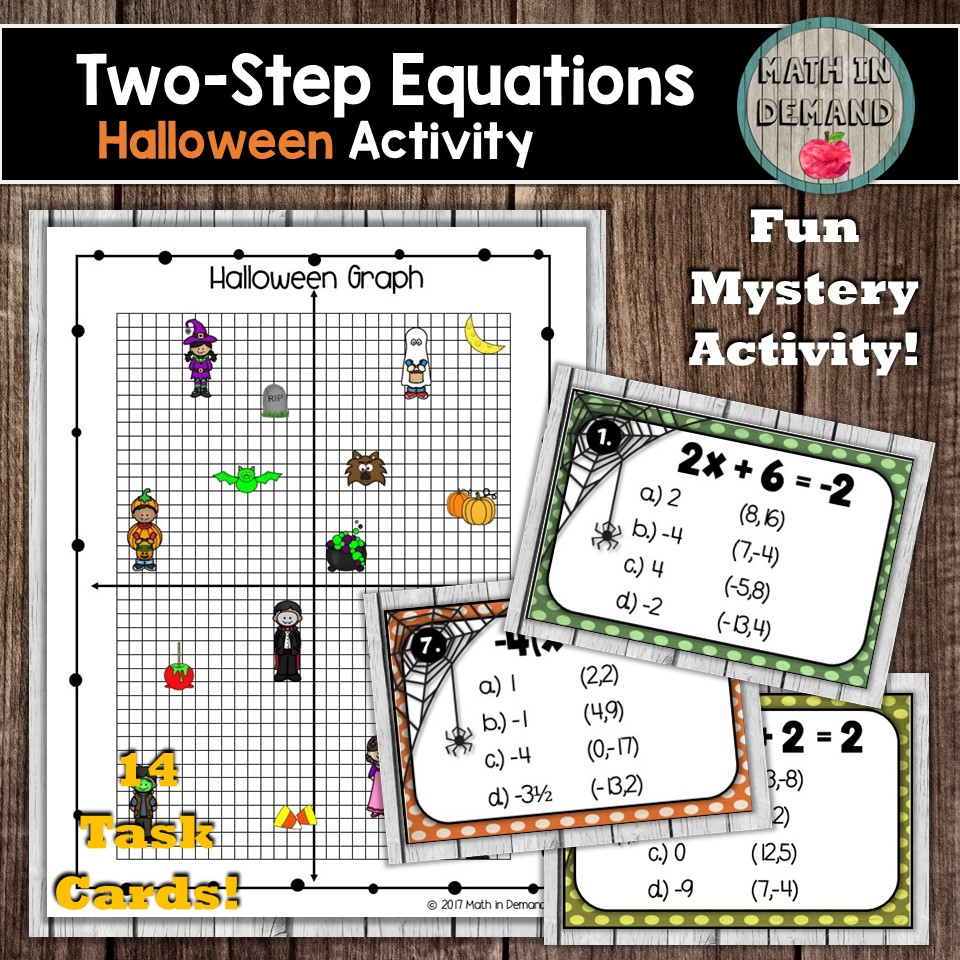 Two-Step Equations Halloween Task Cards Mystery Activity And