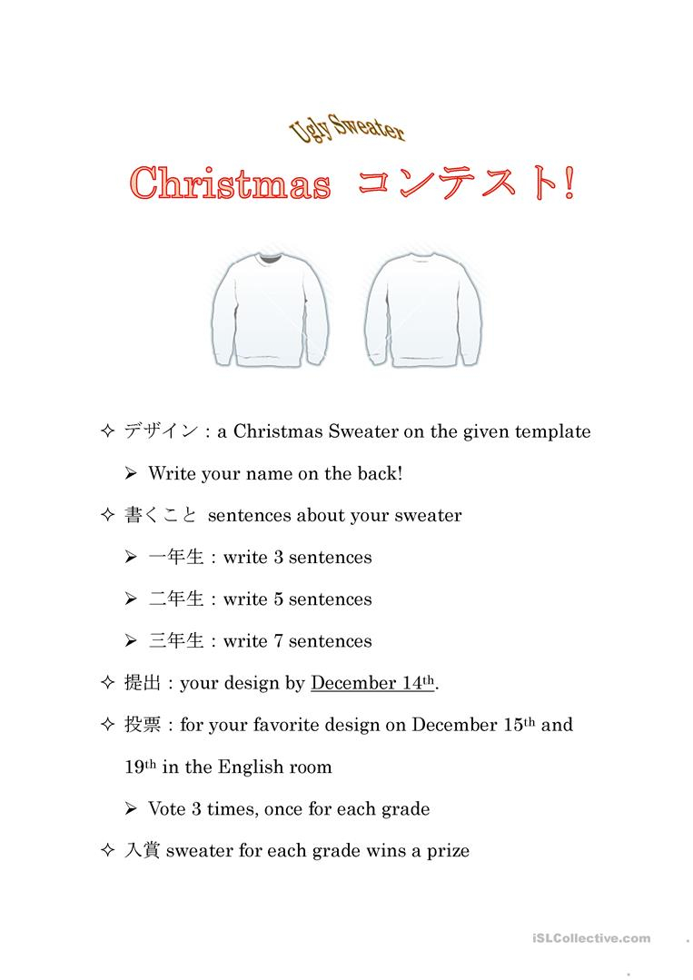 Ugly Sweater Contest Part 1/3 - English Esl Worksheets For