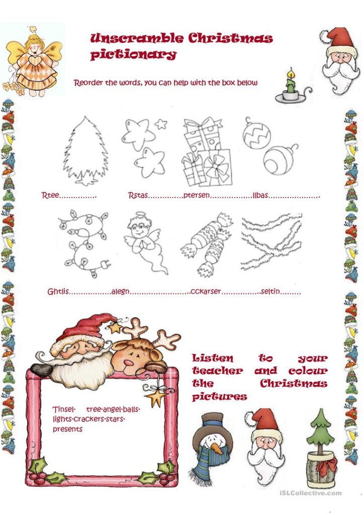 Unscramble Christmas Pictionary   English Esl Worksheets For