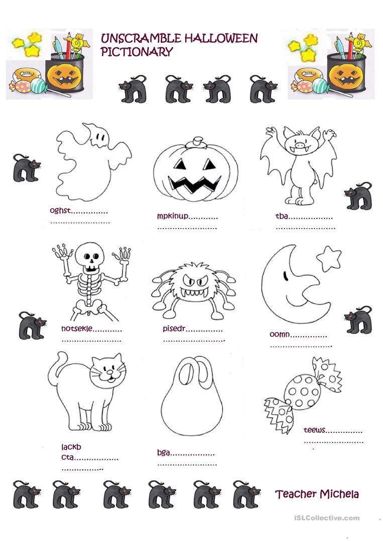 Unscramble Halloween Pictionary - English Esl Worksheets For