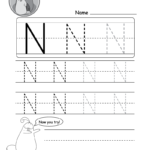 Uppercase Letter N Tracing Worksheet   Doozy Moo Throughout N Letter Tracing