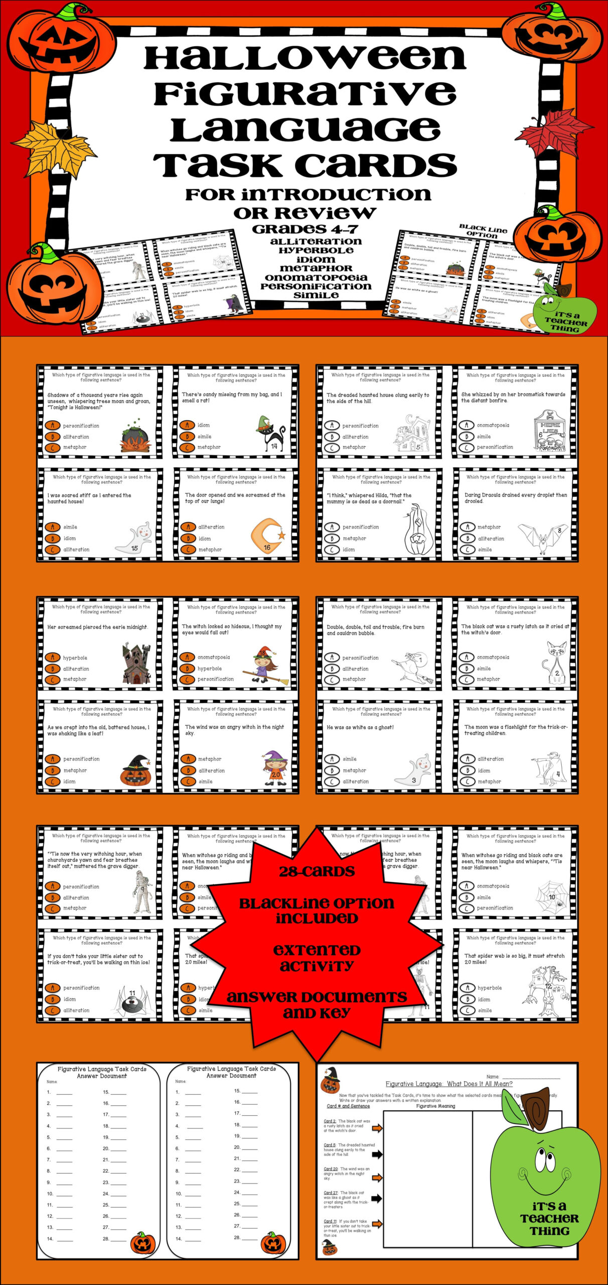 Use The Halloween Figurative Language Task Cards For