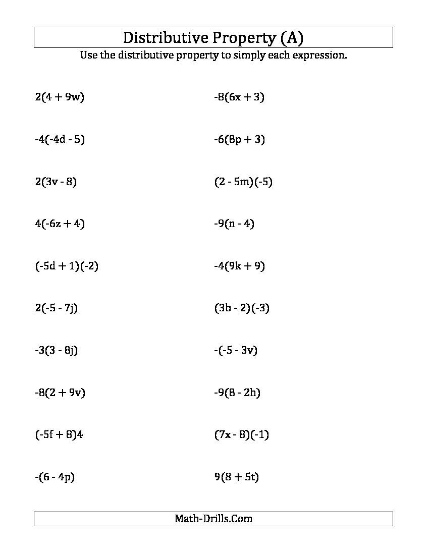Using The Distributive Property (Answers Do Not Include