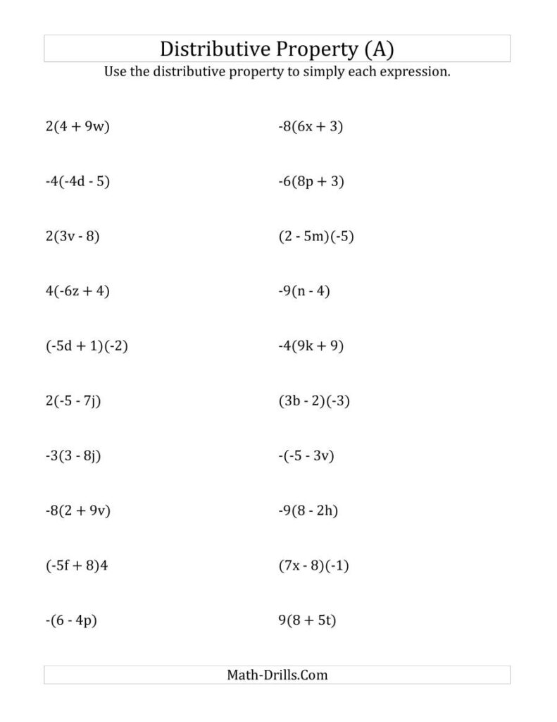 Using The Distributive Property (Answers Do Not Include